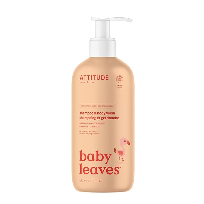ATTITUDE 2-in-1 Shampoo and Body Wash for Baby, EWG Verified, Dermatologically Tested, Vegan, Orange and Pomegranate, 16 Fl Oz