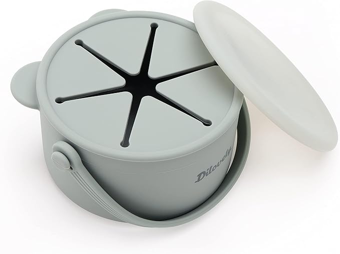 Snack Cups for Toddlers, Baby Snack Containers,Silicone Toddler Snack Cups No Spill, Food Catcher with Lid & Bucket-like Handle, BPA Free & Dishwasher Safe, 9 Ounce Milieu