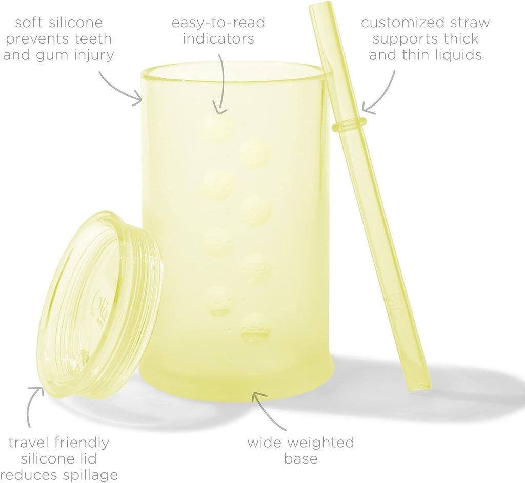 Olababy Clear View Silicone Training Cup with Straw Lid | Toddler Sippy Trainer 12mo+ | Unbreakable Water Drinking Cups for Kids 2yr+ | Baby Led Weaning & Feeding Supplies (Lemon, 9 oz)