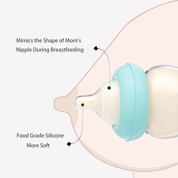 YOHKOH Natural Glass Baby Bottle with Natural Response Nipple, Newborn Anti-Colic Baby Bottles, Wide Neck Mushroom Cap Baby Bottle, Clear (Multicolour1, (5.4oz (Pack of 4))