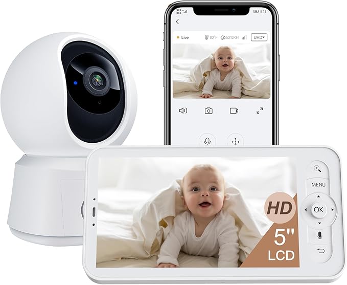 ARENTI WiFi Baby Monitor, 5-inch Wireless Display, 1080p PTZ Camera, Free Smartphone App, Encrypted Connection, Lullaby, Super Night Vision, Auto Tracking, Temp Sensor, Support Local Storage(B2 Kit)