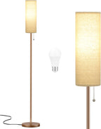 Ambimall Floor Lamp for Living Room with 3 Color Temperatures Bulb, 64" Standing lamp with Linen lampshade for Bedroom, Minimalist Pole Lamp, Dark Beige Shade & Brown Pole