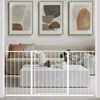 WAOWAO Triple Lock Baby Gate Extra Wide 57.87-62.59" Pressure Mounted Walk Through Swing Auto Close Safety White Metal Dog Pet Puppy Cat for Stairs,Doorways,Kitchen
