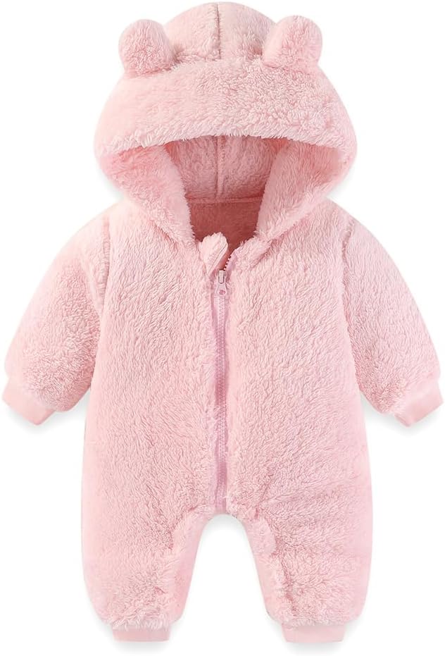 Newborn Baby Bear Outfit Suit Girls Boys Fleece Jumpsuit Romper Hooded Winter Snowsuit Clothes