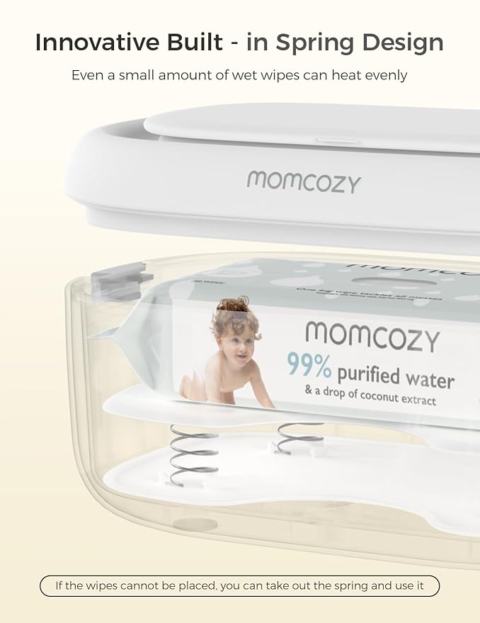 Momcozy Baby Wipe Warmer, Innovative Spring Design, Large Capacity Wipes Dispenser for 60-80pcs, Fast & Even Heating, 4 Modes of Temperature Heating Control, Diaper Wipe Warmer with Night Light, Grey