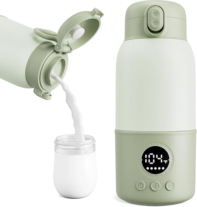 Portable Bottle Warmer for Travel,Formula Container to Go 12.8oz Baby Bottle Warmer with 2-Min Fast Heating,Milk Warmer for Baby Travel Essential with Long Time Keep Warm Function