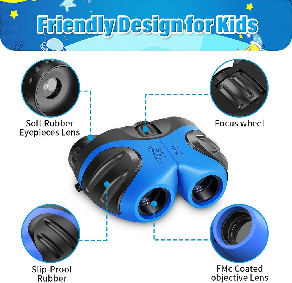 Perfect Binoculars for Kids, VNVDFLM Compact Waterproof Binoculars for Teens Boys Girls Birthday, Outdoor Telescope Toys for Boys Age 3-12 to Bird Watching & Explore Nature(Blue)