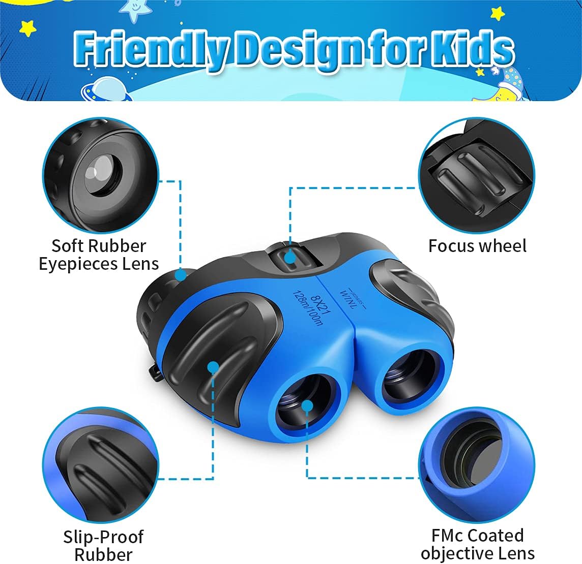 Perfect Binoculars for Kids, VNVDFLM Compact Waterproof Binoculars for Teens Boys Girls Birthday, Outdoor Telescope Toys for Boys Age 3-12 to Bird Watching & Explore Nature(Blue)