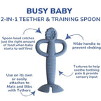 Busy Baby Teething Spoon - 2-in-1 Teether and Training Spoon for Self Feeding, Dishwasher Safe, BPA Free, Food Grade Silicone (Pewter)