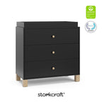 Storkcraft California 3-Drawer Chest with Removable Changing Topper (Black with Driftwood) – GREENGUARD Gold Certified, Interlocking Drawer System, Pre-Installed Tracks, Easy Assembly