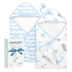 Momcozy Baby Towel with Hooded-Original Design Baby Towel Set -Soft & Absorbent- Shower Gifts or Bath Essential for Infant, Newborn, Toddler, Marine Sea Whale Seal Waves Magic