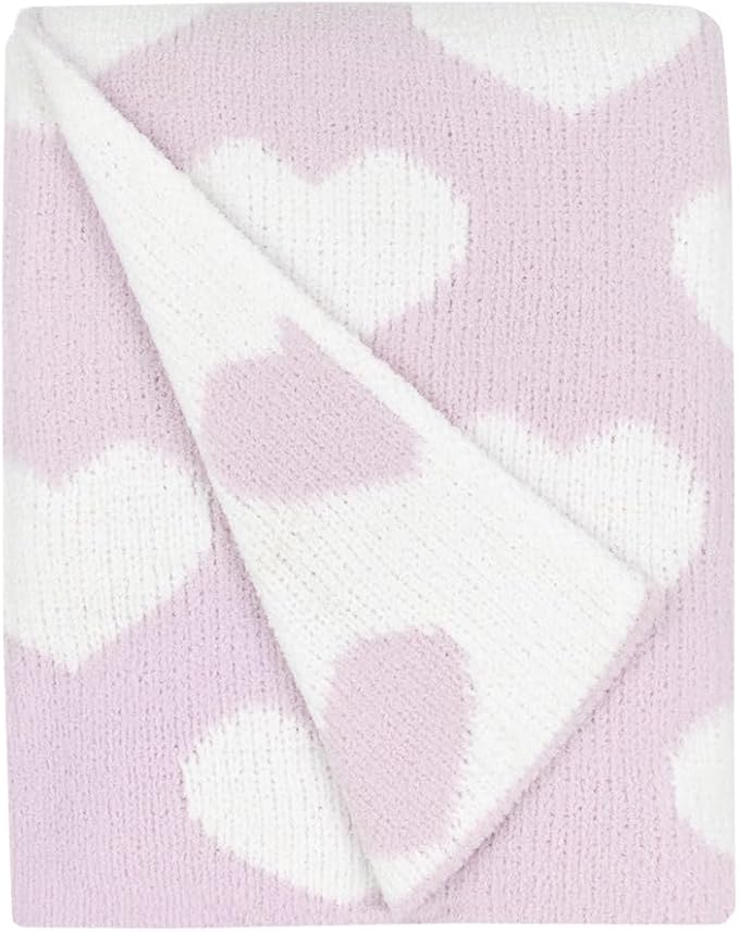 Living Textiles Purple Hearts Chenille Soft Baby Blanket Reversible Premium Cozy Fabric for Best Comfort - for Infant,Toddler,Newborn,Nursery,Boy,Unisex,Throw,Crib,Stroller,Gift, Purple Heart 40x30