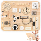 Wooden Busy Board for Toddlers - Montessori Sensory Activity Board for Fine Motor Skills and Early Learning - Travel Toys for Kids - Sensory Toys for autism or ADHD - Ideal for Educational Gifts