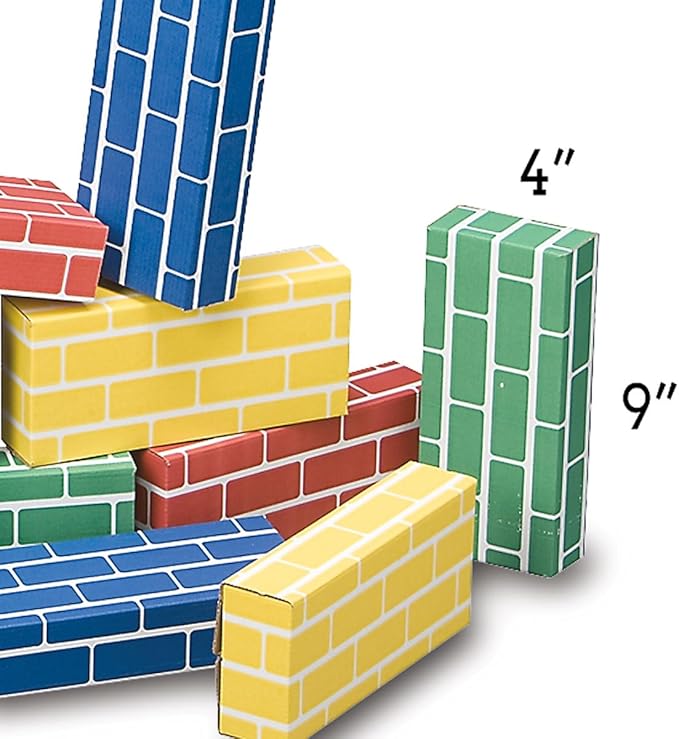 Lillian Vernon Primary Building Bricks - Kids Cardboard Blocks, Each 9" x 4" x 2" (Set of 24)