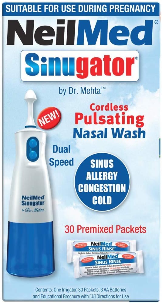 NeilMed Sinugator Cordless Pulsating Nasal Wash with 30 Premixed Packets