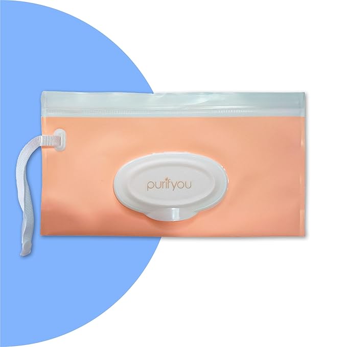 purifyou Portable Baby Wipe Case Travel Holder – Single Pack Refillable Wipe Dispenser Pouches, Keeps Wipes Fresh & Moist, Lightweight, Durable, for Car, Diaper Bag, Stroller, Home & Travel (Pink)