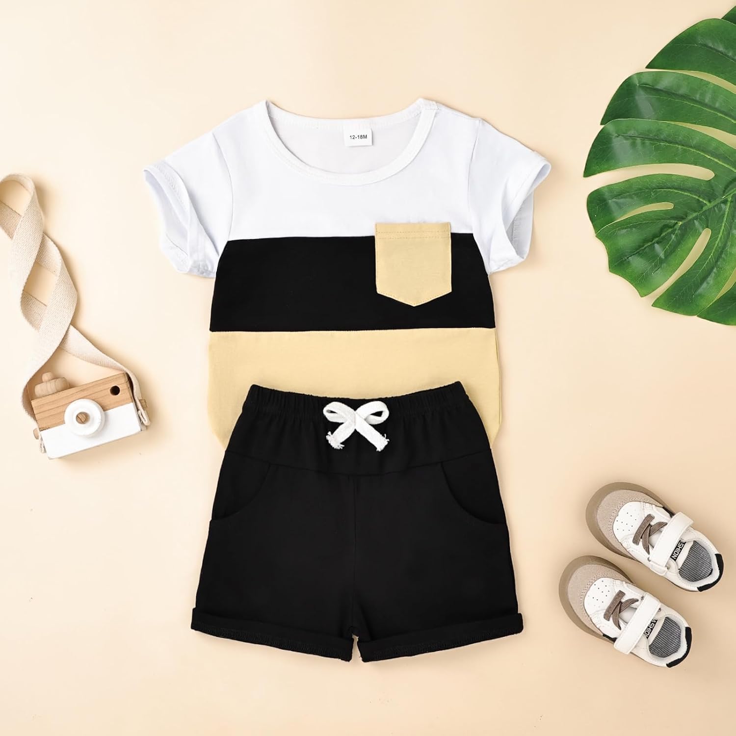 Baby Boy Clothes Toddler Boy Summer Outfits Short Sleeve Patchwork Top T-shirt & Pocket Pant Set 2 Piece 12 Months-4T