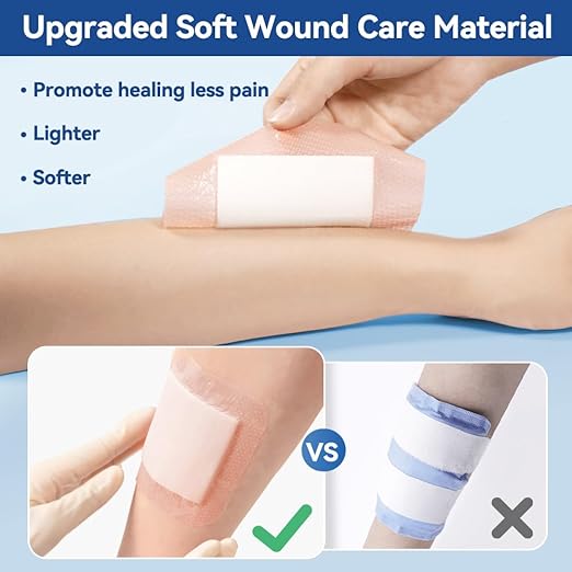 Dimora Silicone Ultra Absorbent Dressing Pads - Adhesive Wound Bandage with Gentle Border, Waterproof Soft Gauze for Post Surgical and Bed Sore Exudate Management 4"X 8" 10 Packs