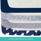 4-Pack Fitted Pack and Play Sheets for Boys and Girls - Breathable, Soft Microfiber Baby Sheets in Grey and Navy