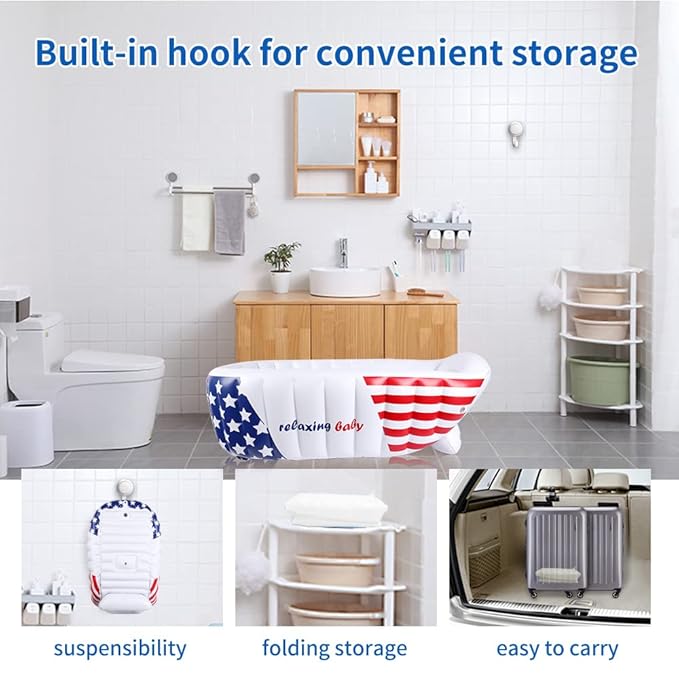 | Inflatable Baby Bathtub,Newborn Bathtub Seat for Infant,Non-Slip Baby Pool for Sitting up,Foldable Toddler Tub Shower,Portable Travel Bath for Kids 0-6 Year