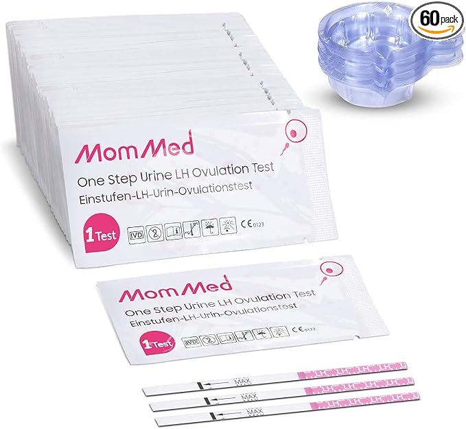 MomMed Ovulation Test Strips (LH60) with 60 Collection Cups, Reliable LH Surge Predictor OPK Kit, Accurately Track Ovulation Test, High Sensitivity Result for Women Home Testing