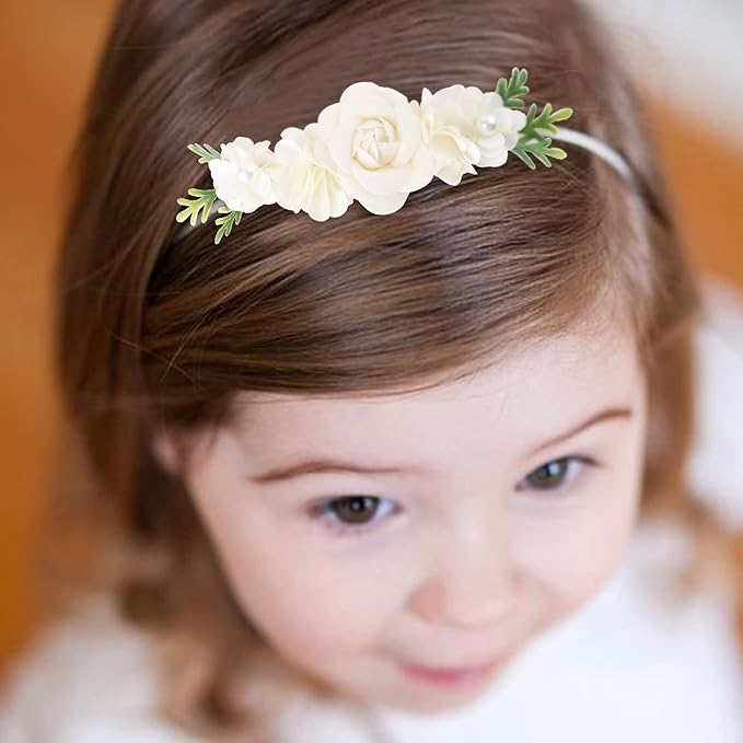 Baby Girl Nylon Headbands Flower Hair Bows Accessories-Elastic Hair Band Crown Handmade FLoral Wraps Birthday Gifts for Girls Newborn Infant Toddler 3Pcs