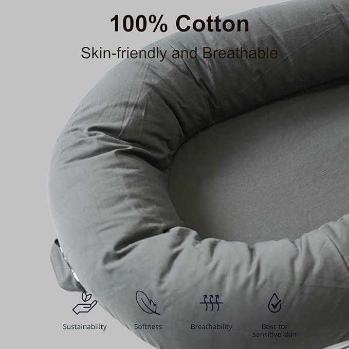 Deluxe Infant Lounger, Baby Nest Cover for Baby Girls & Boys, Newborn Essentials for Baby 0-12 Months, 100% Cotton(Gray)