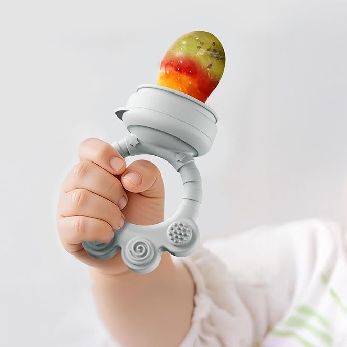 2 Pack Baby Fruit Food Feeder + Breastmilk Popsicle Molds,Baby Teethers,BPA Free,3 Sizes,2mm Fine Holes to Prevent Choking,Perfect for Teething Relief & Infant Solid Food Introduction,3 M+ (Sage/Grey)