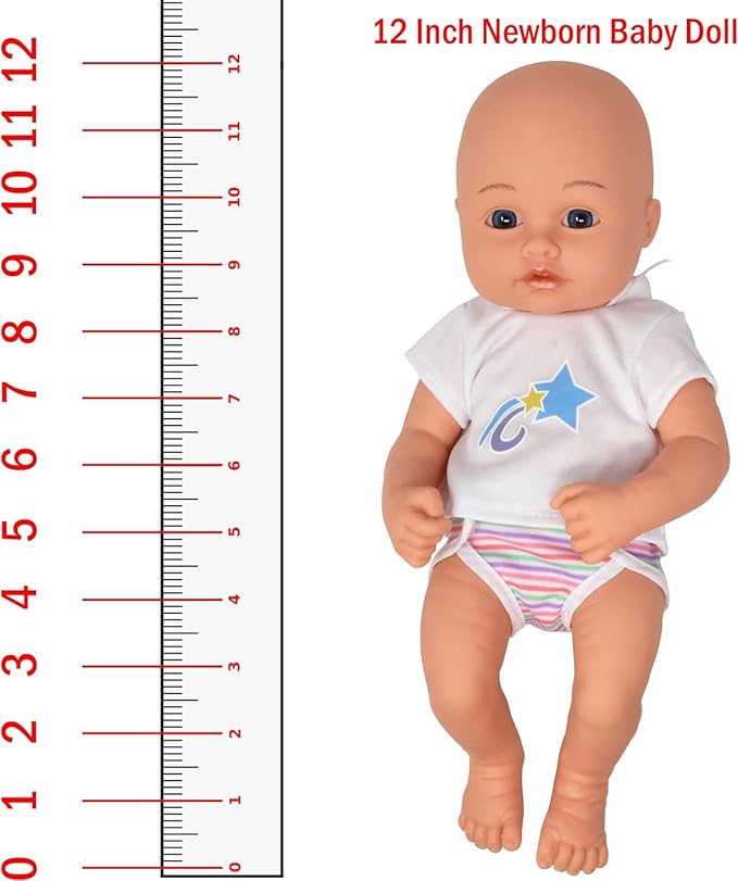 Gift Boutique Newborn 12" Baby Doll Girl With Swaddle Blanket & Accessories - Realistic Doll With Disappearing Milk Bottle, Clothes, Pink Cuddly Blanket - First Pretend Playset Toy for Girls