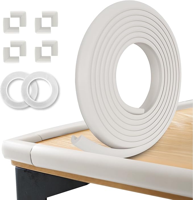 Baby Proof Corners and Edges, (Large 16.5FT Edge +8 Corners) Baby Proofing Corner Guards, Soft Rubber Foam Edge Protector, Furniture Tables Bumper Guard for Baby Safety, Beige