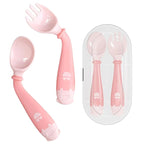 Deejoy Toddler Utensils with Travel Case, Baby Spoons and Forks Set for Self Feeding, Silicone Bendable Handle, Easy Grip Heat-Resistant, Self-feeding Flatware Sets for Kids (Stage 2) Pink