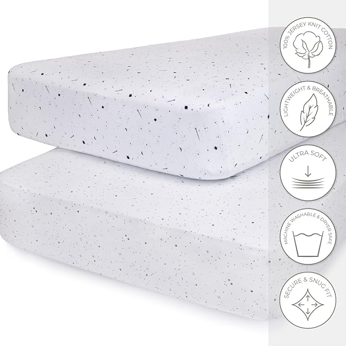 Ely’s & Co. Crib Sheets, Baby Girl/Boy Fitted Crib Mattress Sheet Set, 2 Pack, 100% Jersey Knit Cotton, Infant and Toddler Nursery Bedding, Black and White Celestial Print, 28” x 52”