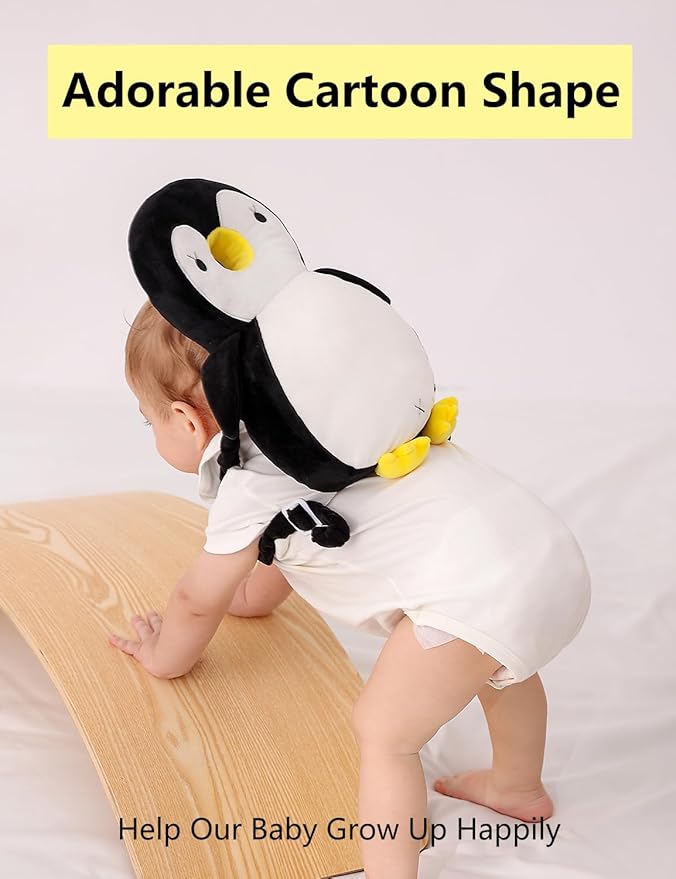 JunNeng Toddler Baby Head Protector Backpack for Toddler Walker with Knee Pads&Anti-Slip Socks, Penguin