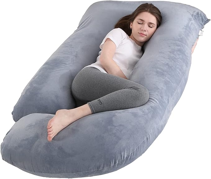 Pregnancy Pillow J-Shaped Full Body Pillow, 59 inch with Velvet Cover Easy to Remove and Wash, Support Pregnant Women's Backs Legs and HIPS, Improve Sleep,Pregnancy Pillow for Women ，Gray