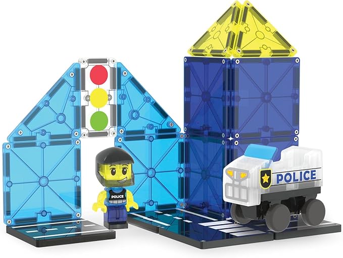 MAGNA-TILES Police Patrol 20-Piece Magnetic Construction Set, The Original Magnetic Building Brand