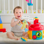 Toys for 0 3 6 9 to 12 Months, Soft Hanging Crinkle Squeaky Sensory Learning Toy Infant Newborn Stroller Car Seat Crib Travel Activity Plush Animal Wind Chime with Teether for Boys Girls