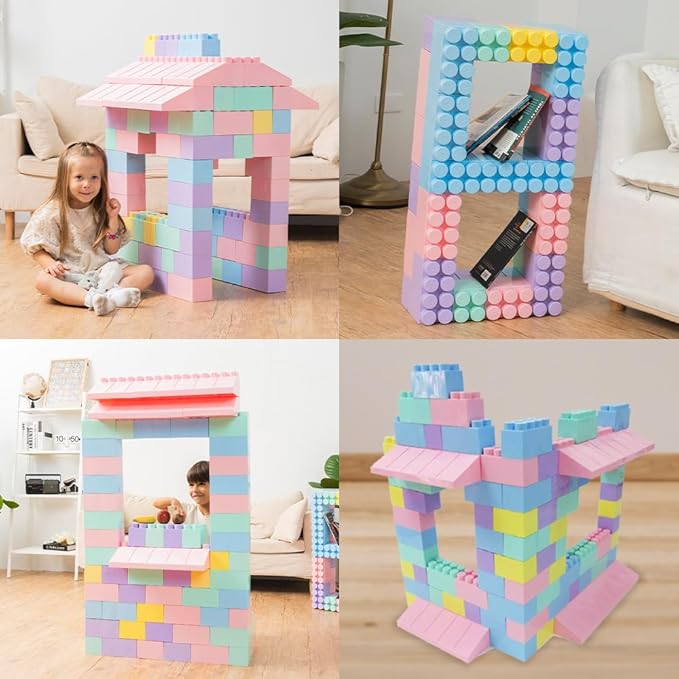 PLATPORTS Huge Blocks - Giant Plastic Blocks - Big Blocks - Jumbo Blocks - Big Building Blocks Jumbo - Jumbo Building Blocks - 86 Pieces Large Blocks for Kids Ages 1 to 8 with Wheels