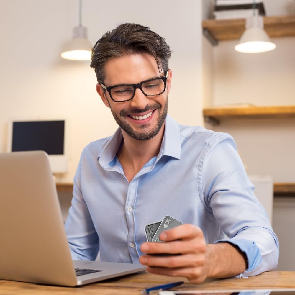 Magnetic Metal Fidget Toys - Metal Poker Push Card Fidget Slider Stress Relief Toy, Men’s EDC Toy Fidget Toy Haptic Coin, Office Desk Toys Gifts for Boyfriend and Father (Glow KK Silver)