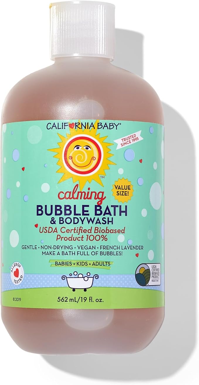 California Baby Calming Lavender Bubble Bath + Baby Wash | 100% Plant-Based | 2-in-1 Kids Bubble Bath + Baby Body Wash | Hypoallergenic | 562mL / 19oz