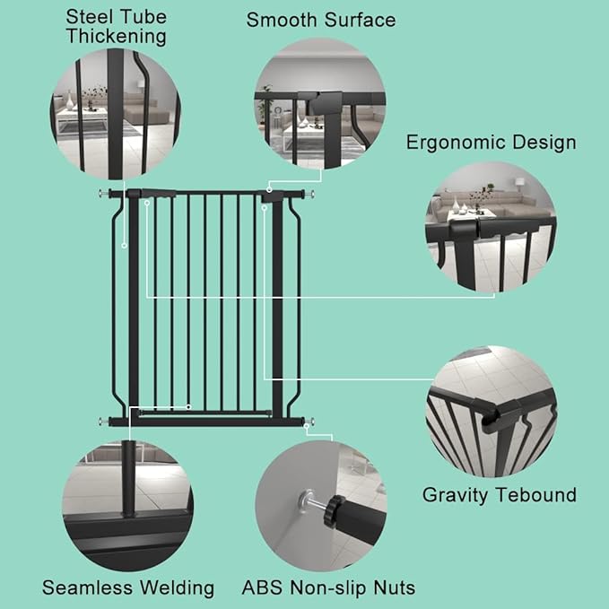 ALLAIBB Black 40.55" Extra Tall Wide 29.92-46.85" Baby Gate Pressure Mounted Walk Through Child Kids Safety Toddler Tension Pet Dog Gates with Extension for Doorways Kitchen