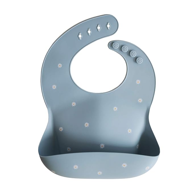 mushie Silicone Baby Bib | Adjustable Fit Waterproof Bibs (White Daisy)