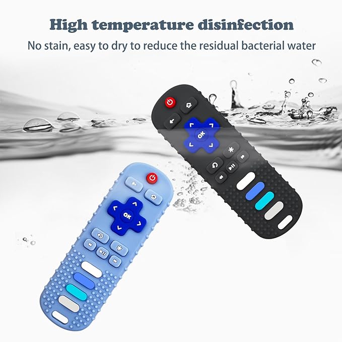 YAPROM 2Pcs Silicone Teething Toys, TV Remote Teether Toys for Baby Remote Teething Toys, Silicone Toy Remote for Infant&Toddler Boys Girls BPA Free/Refrigerator Safe