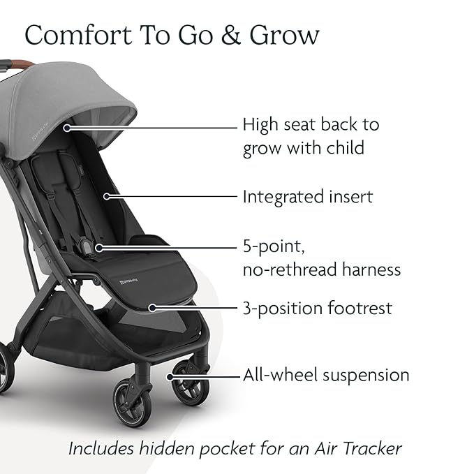 UPPAbaby Minu V3 Travel Stroller | Lightweight + Compact Design | One-Hand Fold + Unfold | from Birth + Overhead Compatible | Greyson (Charcoal Mélange/Carbon Frame/Saddle Leather)