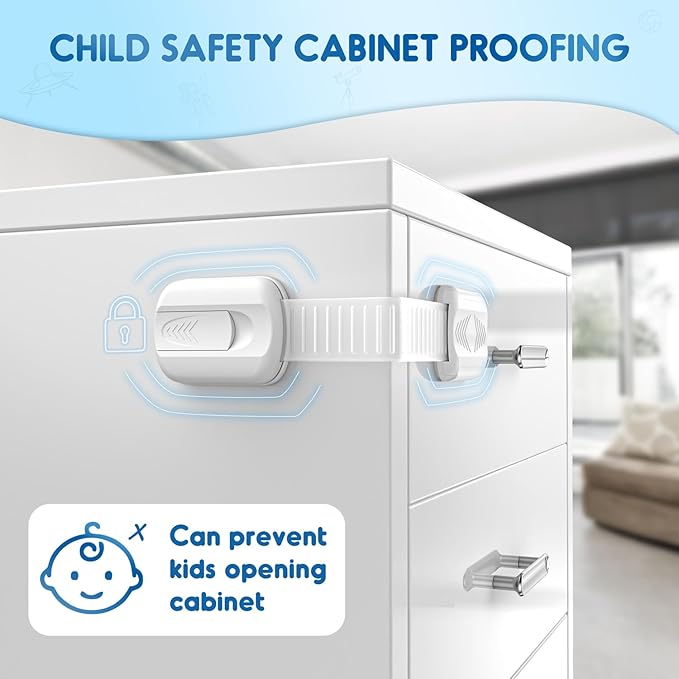 10 Pack Cabinet Locks Baby Proofing, SOGUDE Child Proof Cabinet Locks with 3M Adhesive Child Safety Locks for Refrigerator, Doors, Drawer Locks No Drilling, Cabinet Locks for Babies- White