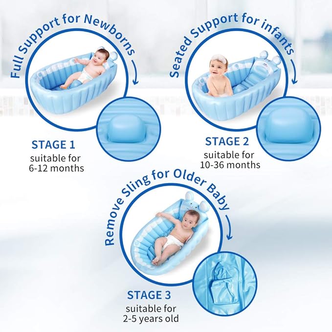 | Inflatable Tub,Newborn Bathtub Seat for Infant,Non-Slip Baby Pool for Sitting up,Foldable Toddler Tub Shower,Portable Travel Bath for Kids 0-6 Year