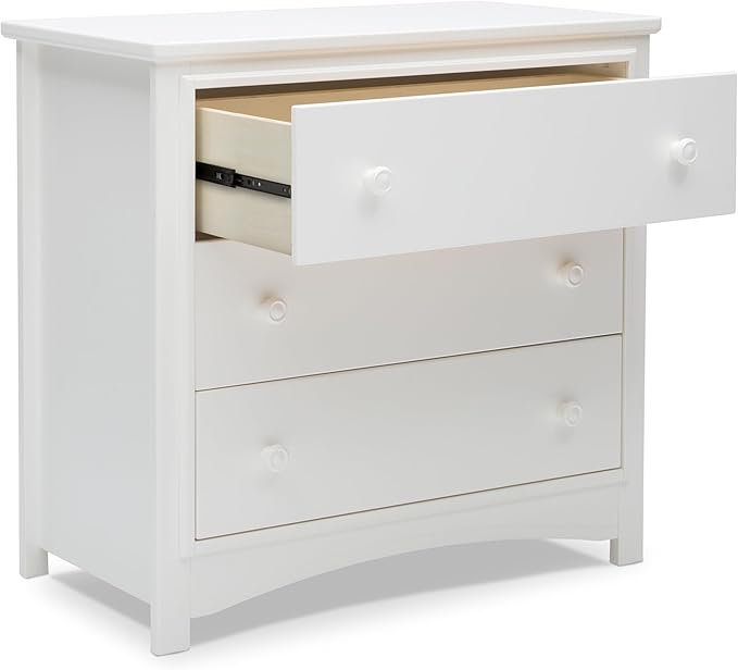 Delta Children Perry 3 Drawer Dresser with Changing Top and Interlocking Drawers, Bianca White