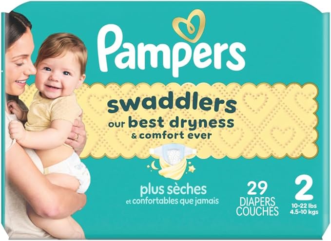 Pampers Swaddlers Diapers, Size 2 (10-22 lbs), 29 Count, Absorbent, Keeps Baby Dry and Comfortable, Skin Safe Disposable Baby Diaper (Packaging May Vary)