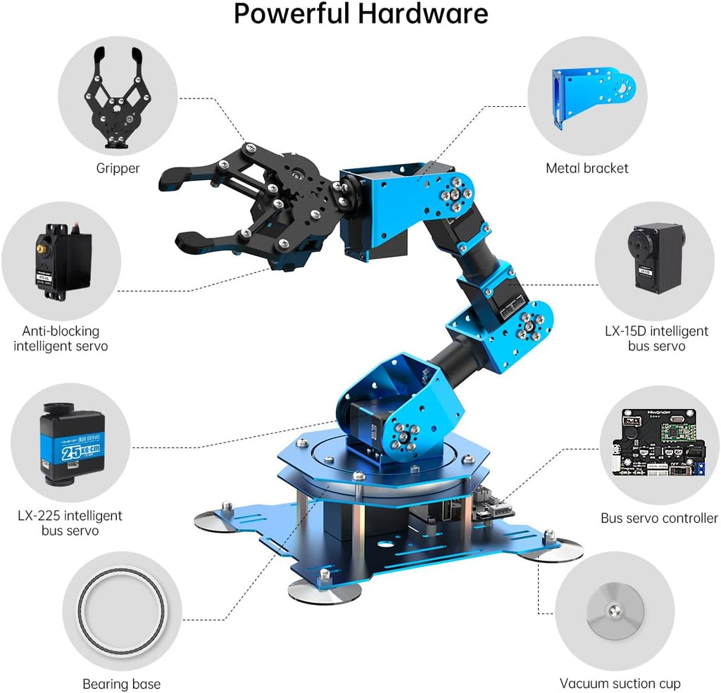 Robotic Arm for Arduino Coding Programming 6DOF Hiwonder-xArm1S STEM Educational Building Robot Arm Kits, 6 AXIS Full Metal Robotic Arm Wireless Controller/PC/App/Mouse Control Learning Robot