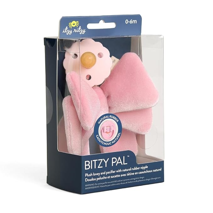Itzy Ritzy Pacifier & Lovey Set - Natural Rubber Paci with Stuffed Animal Lovey - Detachable Velour Bow Pacifier Holder & Coordinating Natural Rubber Soother, Ideal for Ages 0-6 Months (Bow)