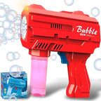 Kids Bubble Gun, Bubble Blaster with Refill Solution, Automatic Bubble Maker Blower & LED Light, Bubble Machine Guns for Toddlers Age 3-8, Outdoor Toys，Birthday Gifts，Easter, Wedding, Party (Red)